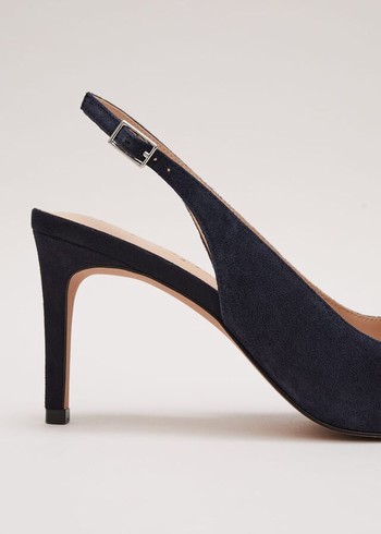 Phase Eight Suede Pointed Bow Slingback Heels Navy Australia | XE5384972